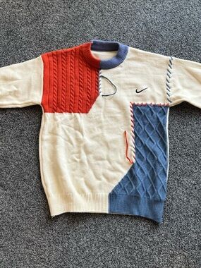 Nike Upcycled Sweater- Red and Blue Colorblock